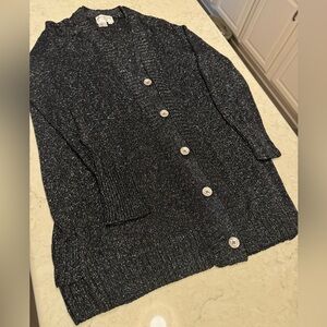 Black sparkle Charles Gray L never worn cardigan with mop buttons